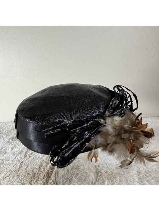 Vintage Clover Lane Black Feather Cocktail Hat Pillbox 50s 60s main image 4